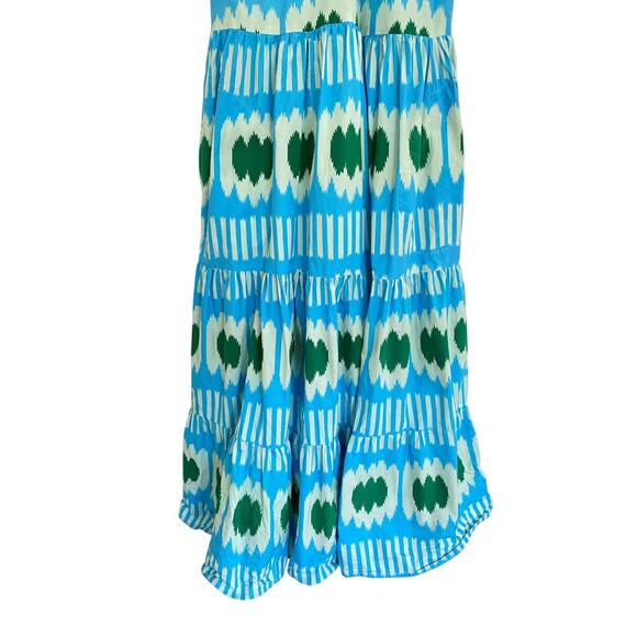 Oliphant V-Neck Maxi Midi Flutter Sleeve Dress Ikat Blue Green Tuckernuck Cotton - Picture 10 of 11